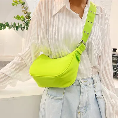 Women Casual Basic Buckle Design Solid Color Nylon Crossbody Bag
