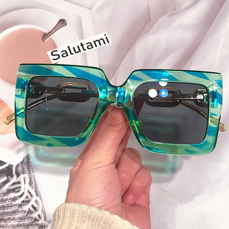 Women Unique Chain Leg Design Oversized Square Frame Sunglasses