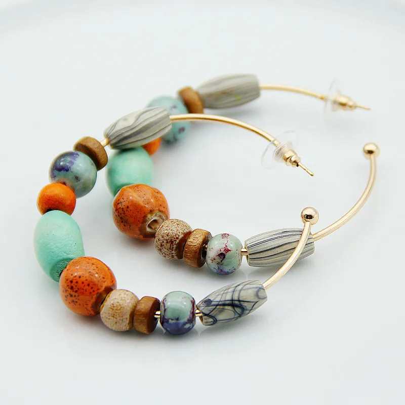 Women Bohemian Beaded Design Hoop Earrings