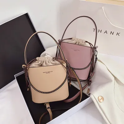 Women Fashion Drawstring Design PU Bucket Crossbody Bag