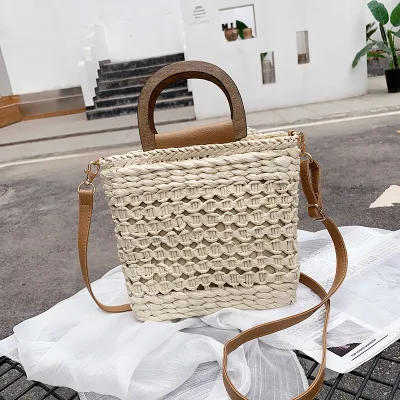 Women Fashion Woven Hollow Design Straw Crossbody Bag