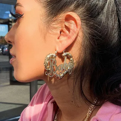 Women Exaggerated Heart Shaped Letter Design Alloy Hoop Earrings