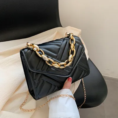 Women Fashion Flap Buckle Design Geometric Embossed Solid Color Crossbody Bag