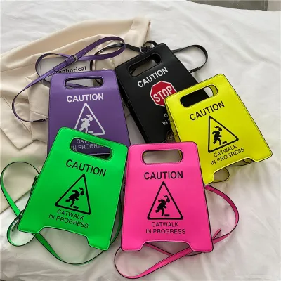 Women Fashion Creative Warning Sign Shape Design PU Crossbody Bag