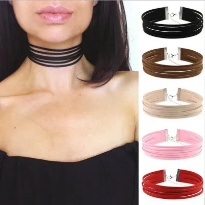 Women Gothic Solid Color Velvet Multilayer Choker Necklace