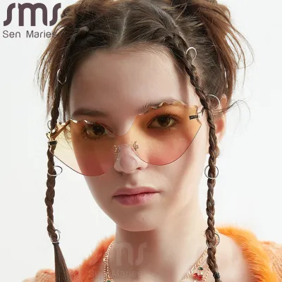 Women Unique Steampunk Rimless Wave Shaped Lens Design Sunglasses