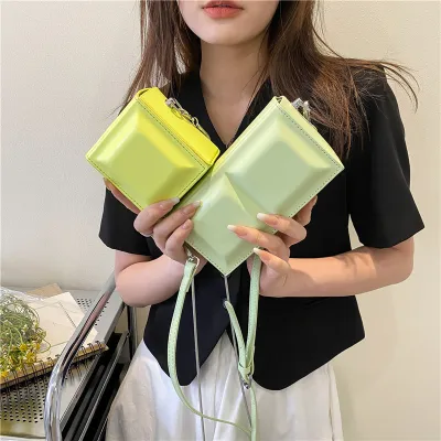 Women Fashion Flap Buckle Design Solid Color PU Crossbody Bag