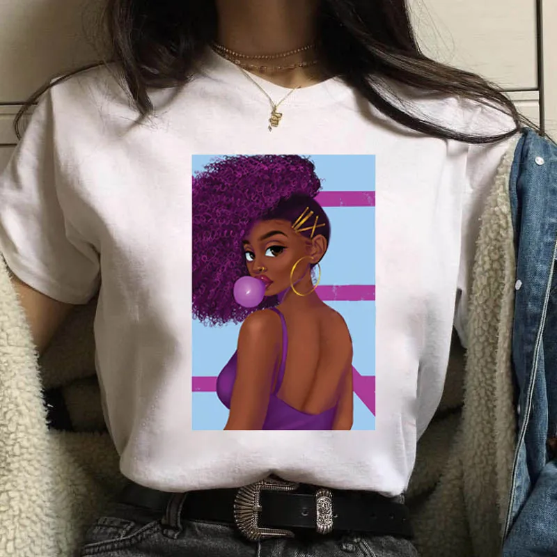 Wholesale Women Casual Curly Hair Girls Graphic Printing Round Neck Short Sleeve Loose T-Shirts