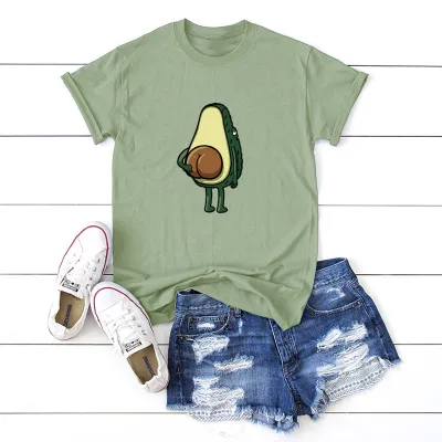 Wholesale Women Leisure Short Sleeve New Hot Style Creative Fun Spoof Avocado Graphic Print T-Shirt