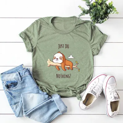 Wholesale Women Leisure Short Sleeve Cute And Funny Lazy Dog Graphic Print T-Shirt