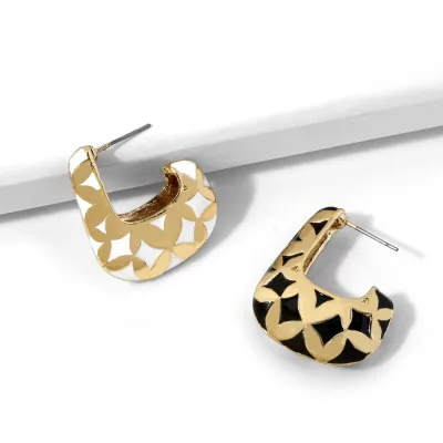 Women Chic Color Blocking Geometric Hoop Earrings