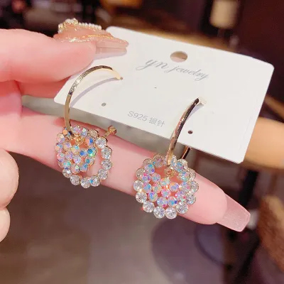 Women Exquisite Rhinestone Alloy Hoop Earrings