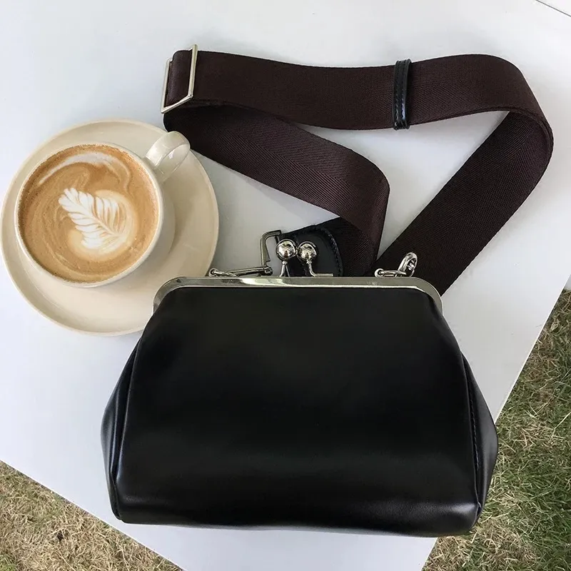 Women Vintage Basic Buckle Design Solid Color PU Crossbody Bag