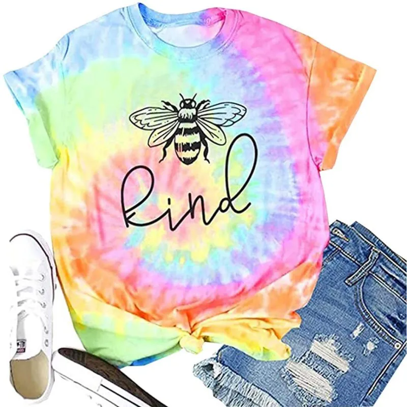 Women Fashion Summer Bee Kind Bee Animal Tie-Dye Top Short-Sleeved T-Shirt