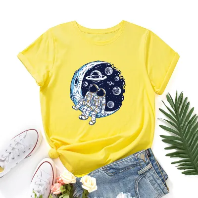 Women Casual Loose Plus Size Round Neck Short-sleeved Graphic Letter Printed Colored T-shirt