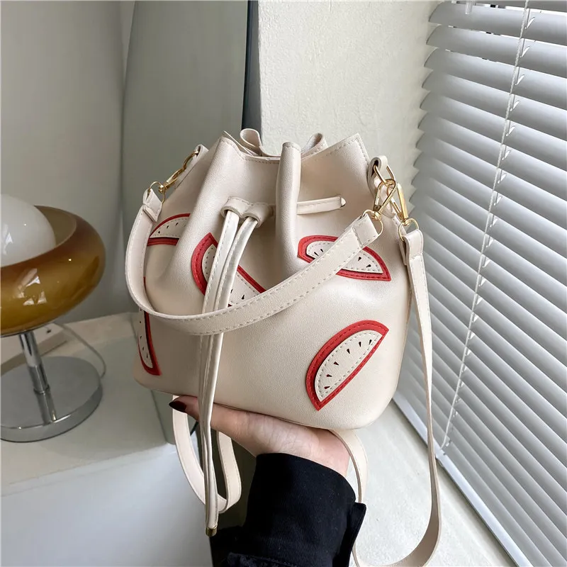 Women Fashion Watermelon Decorative Drawstring Design PU Crossbody Bag