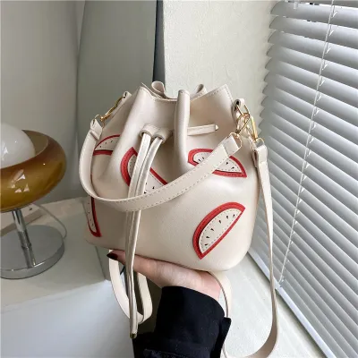 Women Fashion Watermelon Decorative Drawstring Design PU Crossbody Bag