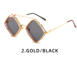 Fashion Metal Rhombus Double Beam Uv Protection Sunglasses