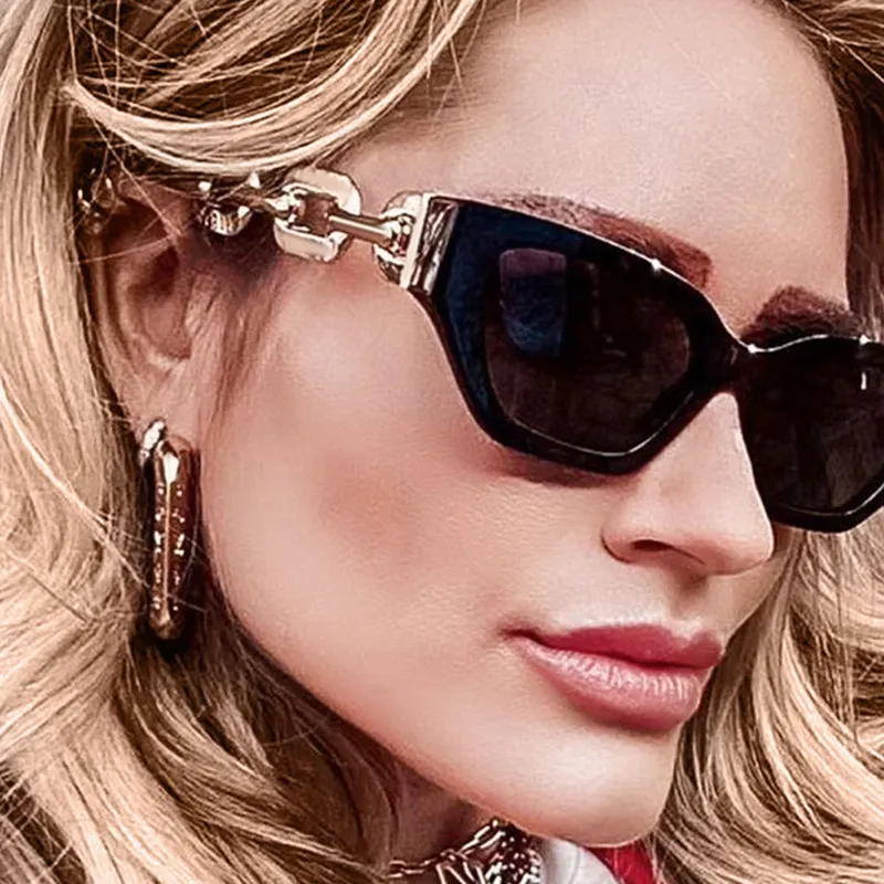 Fashion Metal Chain Polygon Small Frame Sunglasses
