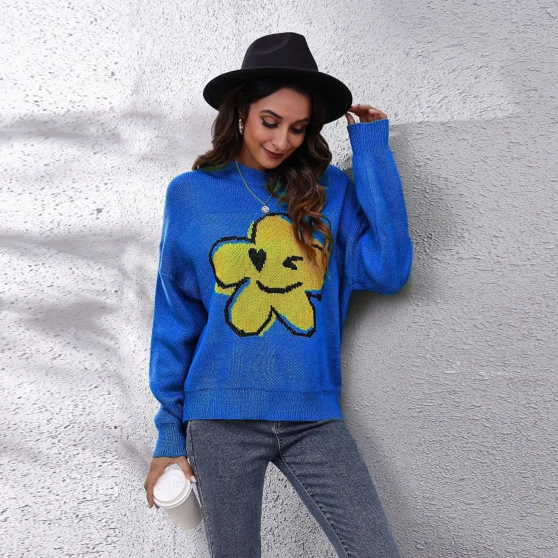 Women Casual Color Blocking Knitted Sweater Loose Knitted Sweater