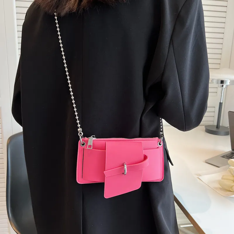 Women Fashion Creative Zipper Buckle Design Solid Color PU Crossbody Bag