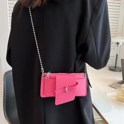 Women Fashion Creative Zipper Buckle Design Solid Color PU Crossbody Bag