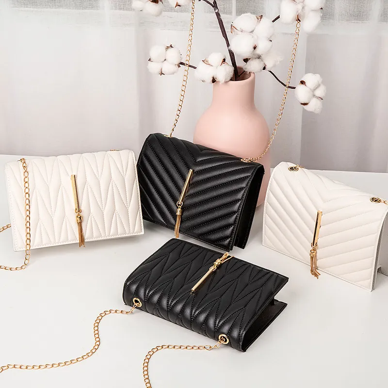 Women Fashion Tassel Decorative Pleated Design Flap PU Crossbody Bag