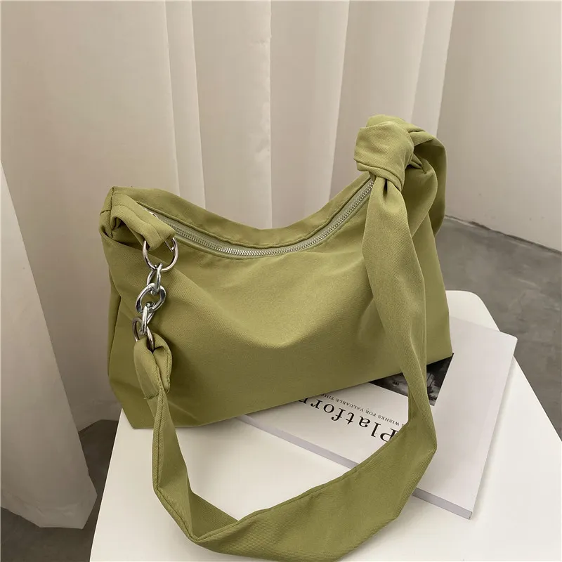 Women Casual Zip Design Large Capacity Solid Color Canvas Crossbody Bag