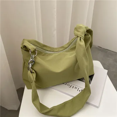 Women Casual Zip Design Large Capacity Solid Color Canvas Crossbody Bag