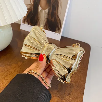 Women Fashion Mini Metal Bow Decorative Crossbody Bag