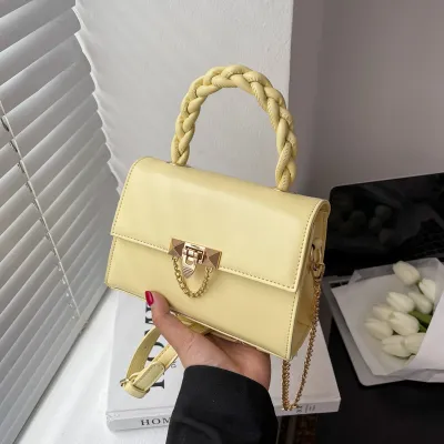 Women Fashion Flap Buckle Twist Design Solid Color PU Crossbody Bag