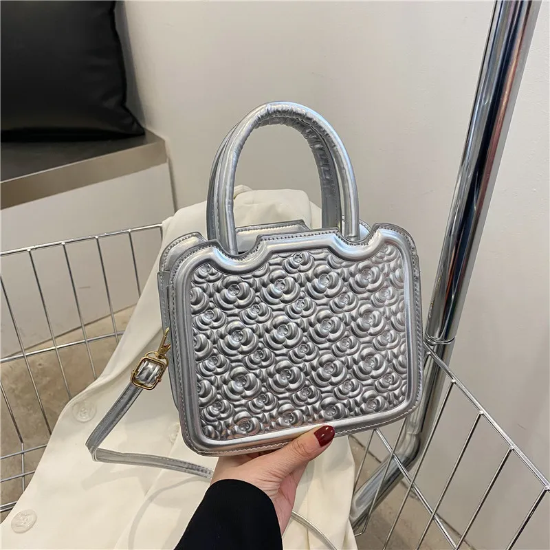 Women Creative Fashion Flower Embossed Design Solid Color PU Crossbody Bag