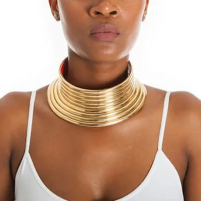 Women Fashion Exaggerated Boho Plastic Multilayer Necklace Geometric Short Necklace