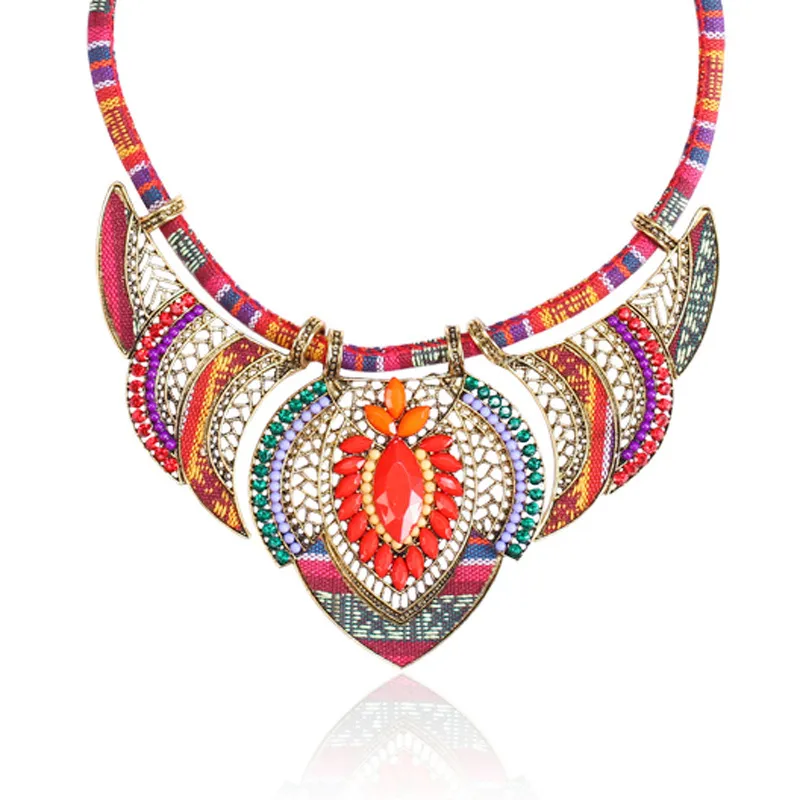 Women Fashion Bohemian Ethnic Style Exaggerated Multicolor Alloy Diamond Necklace