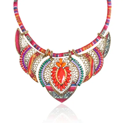 Women Fashion Bohemian Ethnic Style Exaggerated Multicolor Alloy Diamond Necklace