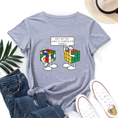 Women Casual Loose Plus Size Round Neck Short-sleeved Graphic Letter Printed Colored T-shirt