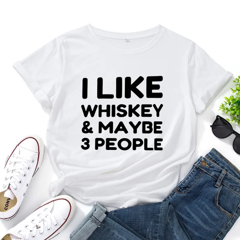 Women Casual Loose Plus Size Round Neck Short-sleeved Slogan Letter Printed Colored T-shirt