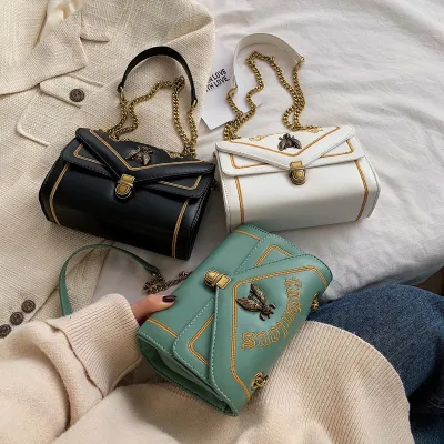 Women Vintage Bee Decoration Flap Buckle Design PU Crossbody Bag