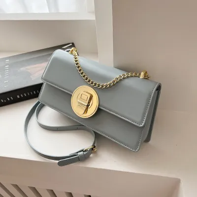 Women Basic Flap Buckle Design Solid Color PU Crossbody Bag