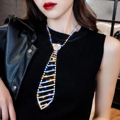 Women Fashion Sexy Diamond Tie Long Necklace