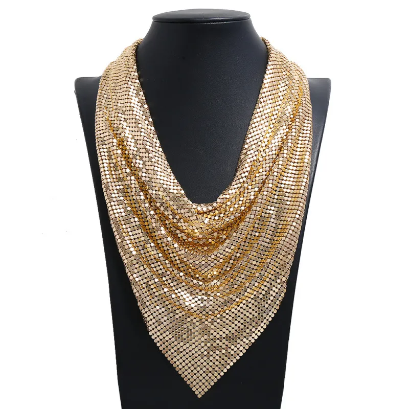 Women Fashion Exaggerated Mesh Sequined Silk Scarf Fake Collar Fish Scale Necklace