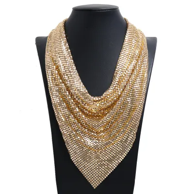 Women Fashion Exaggerated Mesh Sequined Silk Scarf Fake Collar Fish Scale Necklace