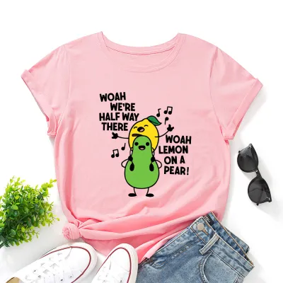 Women Casual Loose Plus Size Round Neck Short-sleeved Graphic Letter Printed Colored T-shirt