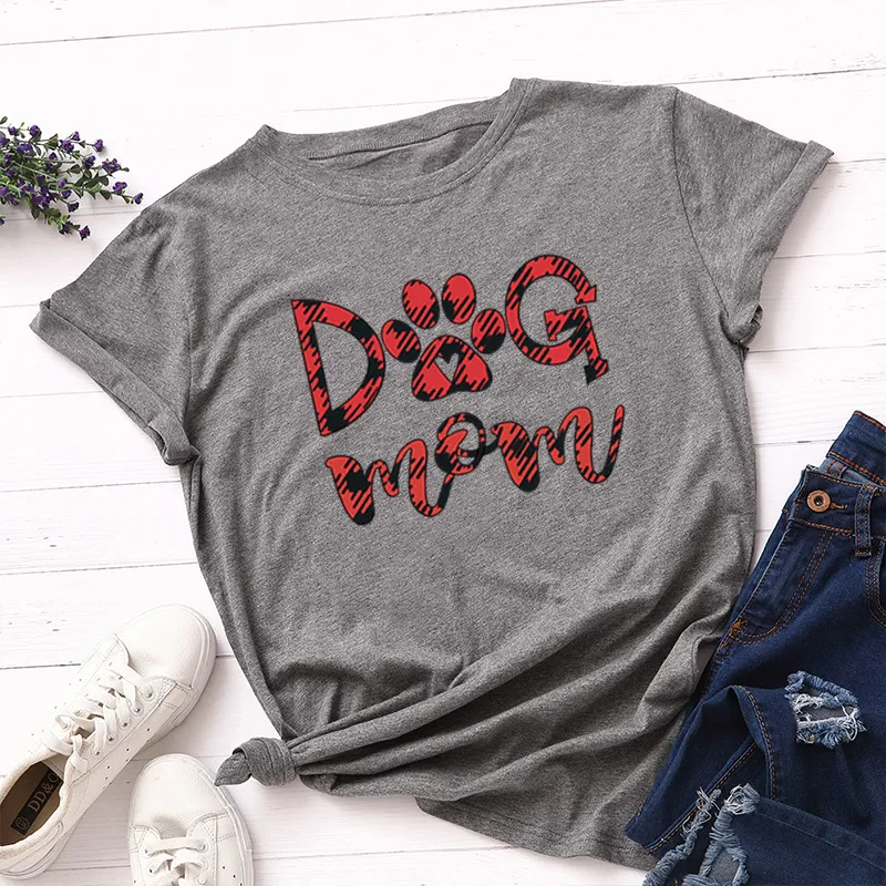 Women Casual Mother Loose Plus Size Round Neck Short-sleeved Graphic Letter Printed Colored T-shirt