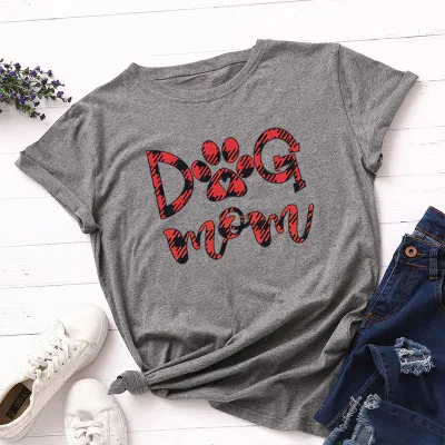 Women Casual Mother Loose Plus Size Round Neck Short-sleeved Graphic Letter Printed Colored T-shirt