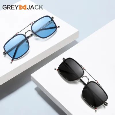 Unisex Fashion Double Bridge Square Metal Frame Sunglasses