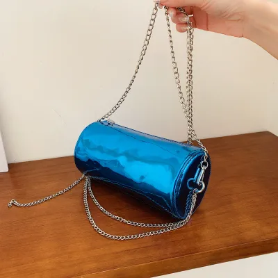 Women Fashion Zipper Design Solid Color PU Cylindrical Crossbody Bag