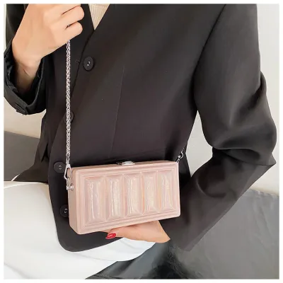 Women Vintage Square Embossed Buckle Design Solid Color PU Crossbody Bag