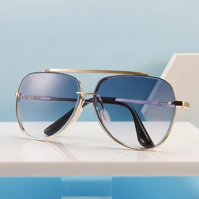 Fashion Vintage Double Bridge Oval Metal Frame Sunglasses