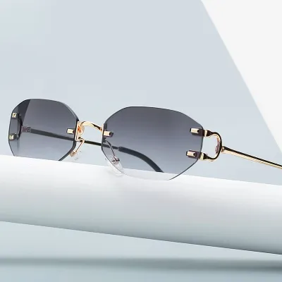 Unisex Fashion Rimless Polygon Cut Lens Sunglasses